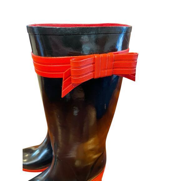 Kate Spade Women 9 Randi Black and Red Bow Heel Rain Boots Shiny Black Rain Boot - Picture 13 of 16